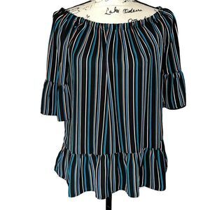 Loft striped oversized ruffle blouse small‎